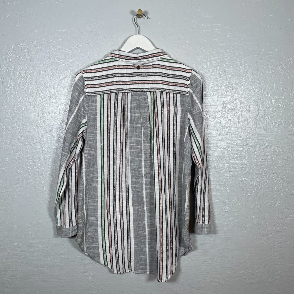 Soft Surroundings Women M Aruba Tunic Blouse Striped Embroidered Floral Boho - Picture 6 of 9